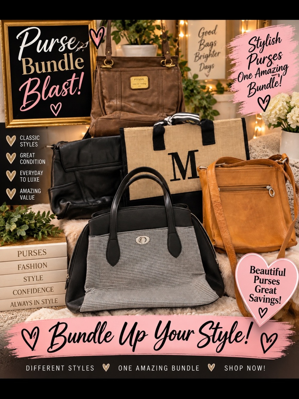 Fossil Brown Suede Tote with Brass Plaque all of these purses